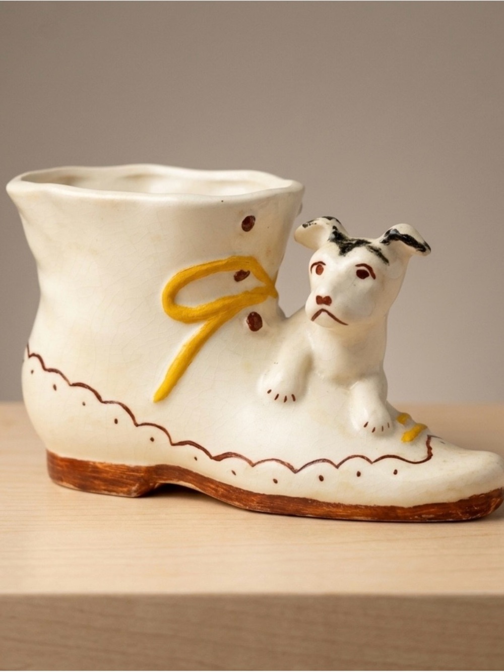 Vintage Ceramic Dog-in-Boot Planter